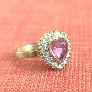 6/$60 Pink rhinestone heart adjustable vintage ring Sz 6